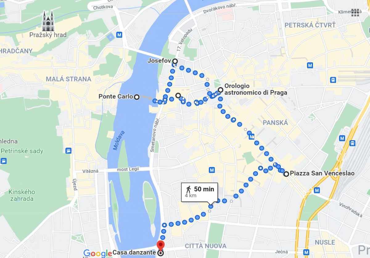 Mappa itinerario primo giorno a Praga