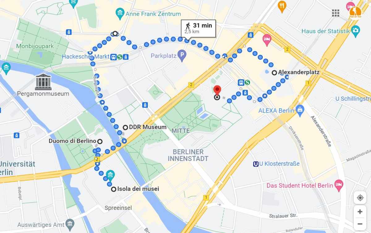 Mappa itinerario Berlino giorno 2