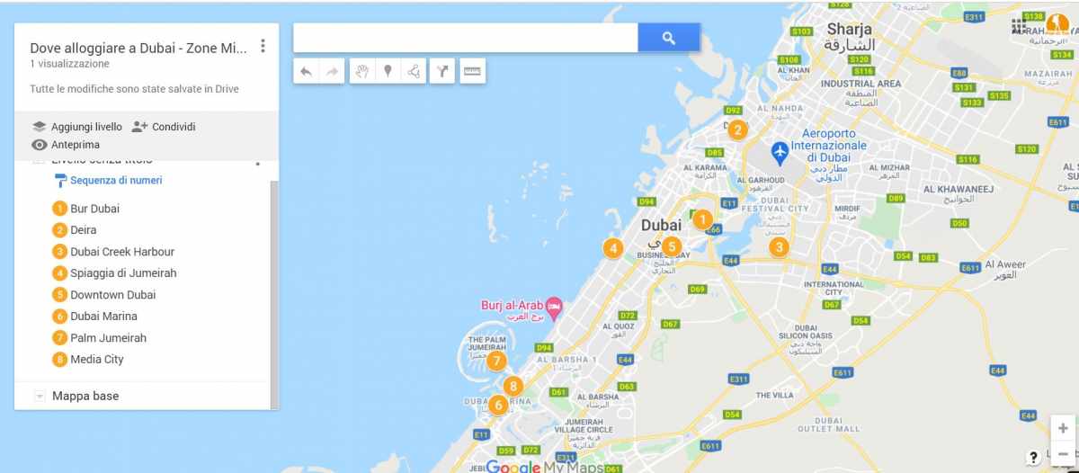 Mappa migliori zone dove alloggiare a Dubai