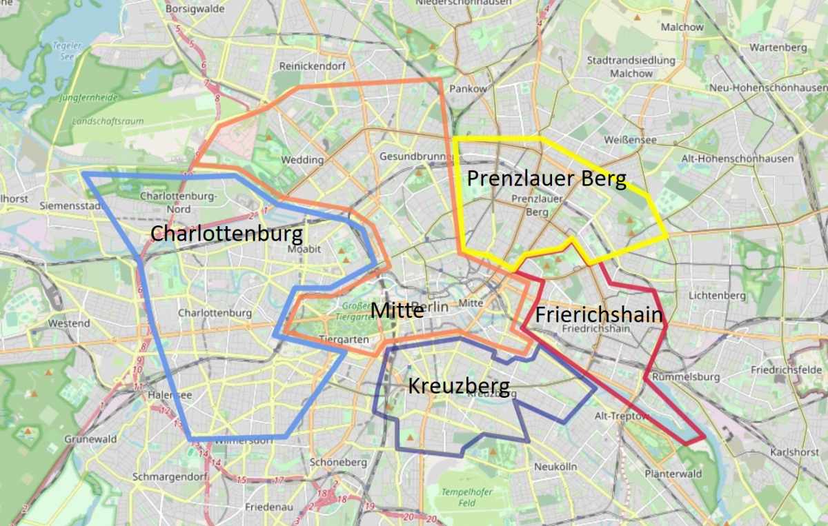 Mappa zone dove alloggiare a Berlino