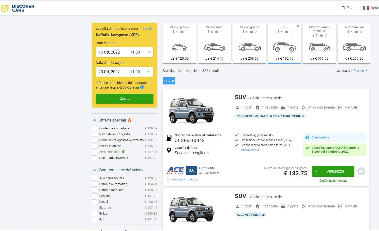 Noleggio auto Islanda prezzi