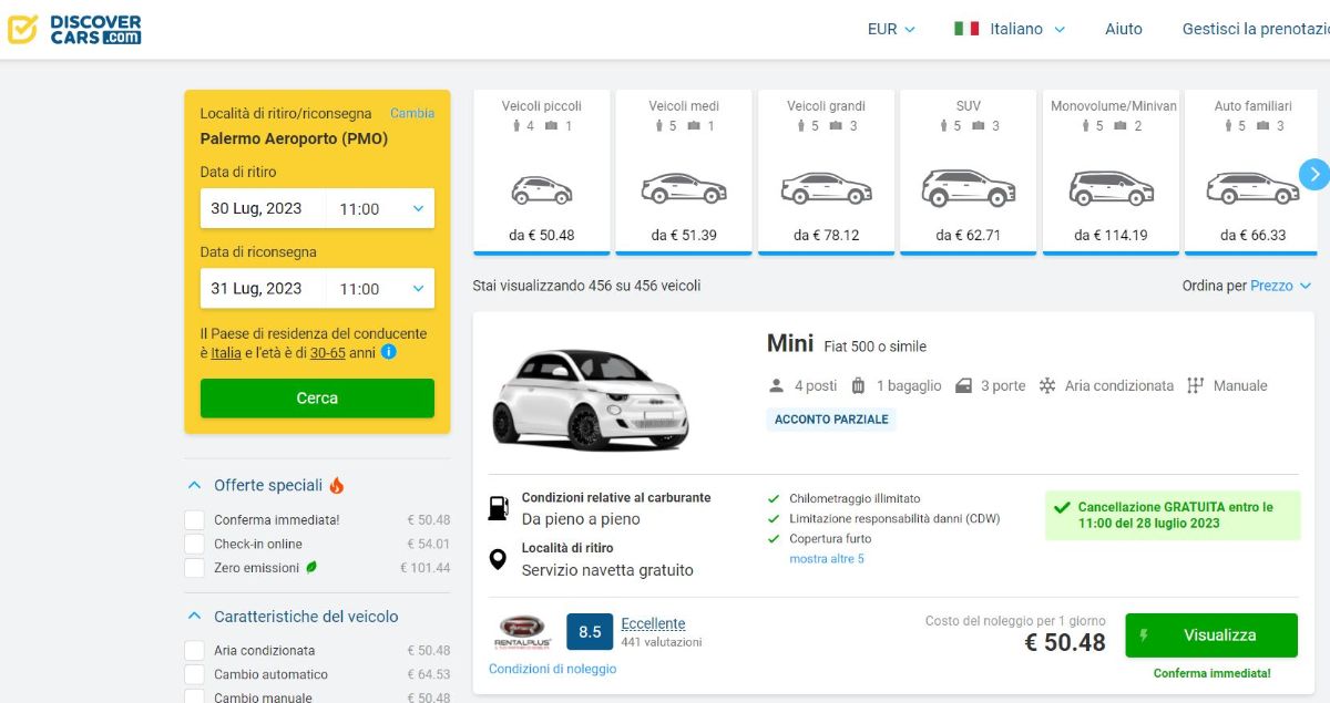 Noleggio auto Sicilia aeroporto prezzi